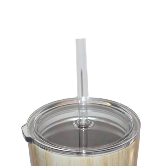 Double Wall Stainless Steel Vacuum Straw Tumbler 25 oz w/ Closing Lid Wood Grain - Picture 4 of 6